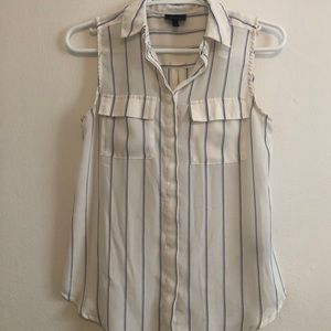 White collar tank with blue stripes